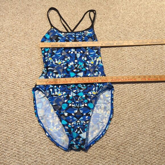 Nike Shattered Glass Swimsuit One Piece Womens 10 Blue Geometric Swimwear Pool - Picture 3 of 6
